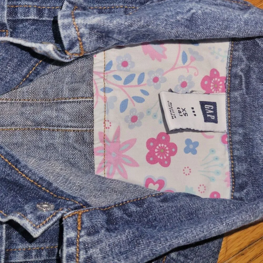 Vintage Y2k GAP Sz  XS 4 KIDS Dark Denim Floral Snap Button Front Dress Western